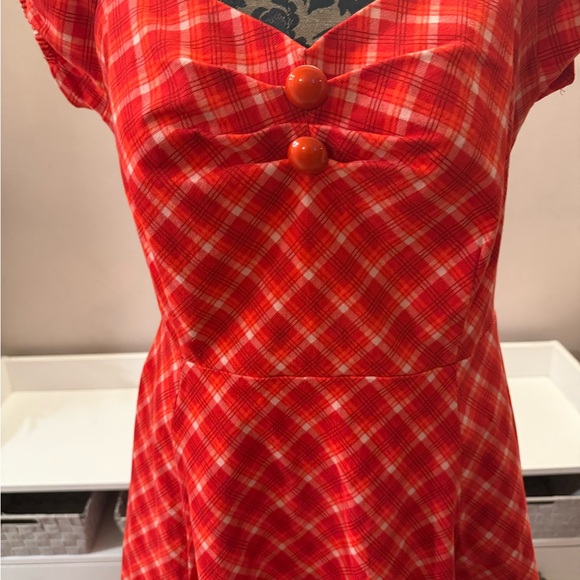Collectif Red Plaid Midi Dress - Picture 4 of 5